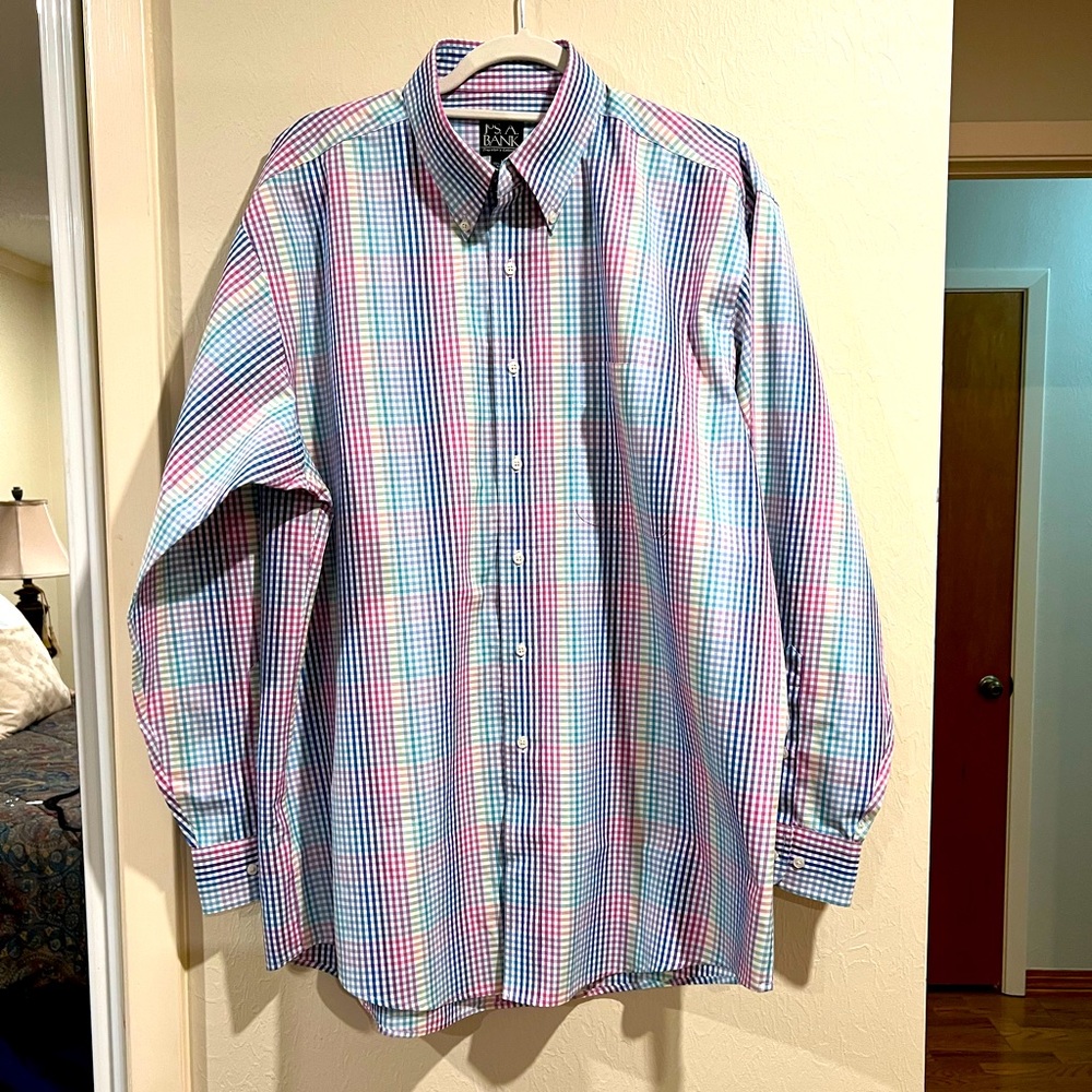 JoS. A. Bank multi colored button down shirt. Like new. Size L.